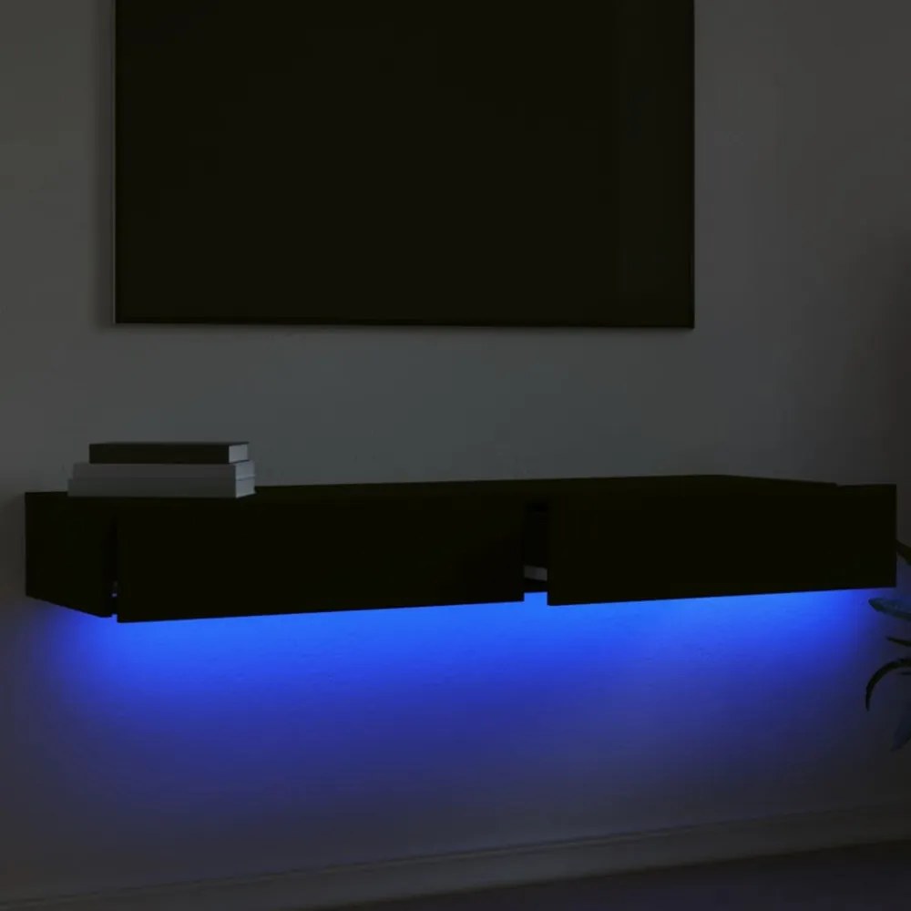 2 db fekete TV-szekrény LED-lámpákkal 60 x 35 x 15,5 cm