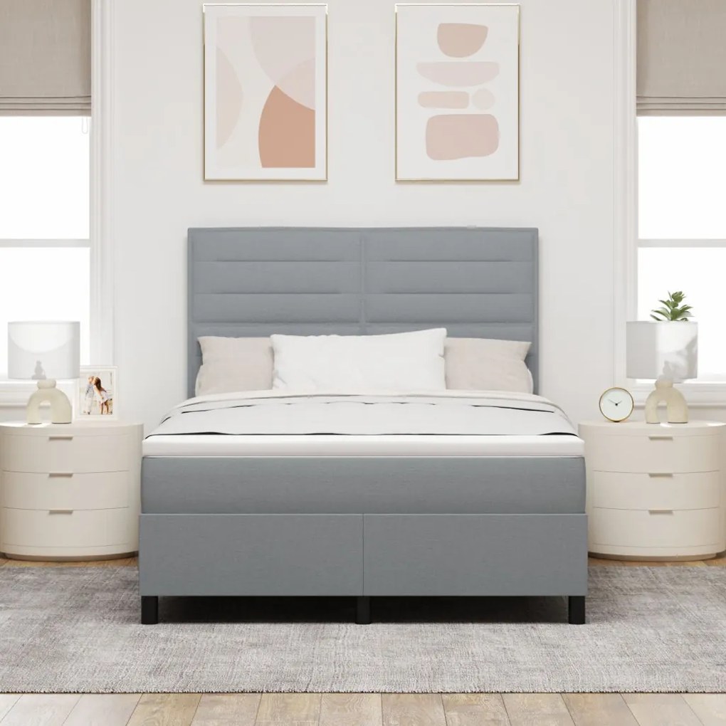 Box Spring Ágy Matraccal Világosszürke 140x200 cm Szövet