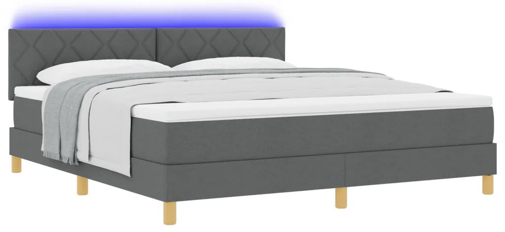 Boxspring ágy matraccal & LED sötétszürke 180x200 cm szövet