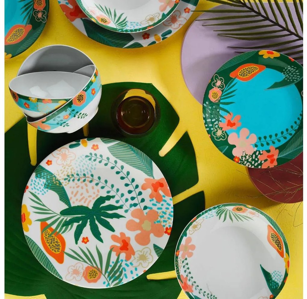 24 részes, élénk színű porcelán étkészlet