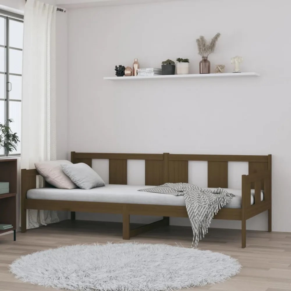mézbarna tömör fenyőfa kanapéágy 90x200 cm