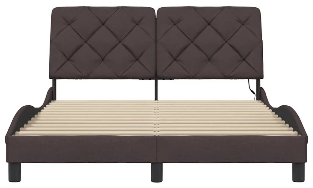 sötétbarna szövet ágykeret LED-ekkel matrac nélkül 140 x 190 cm