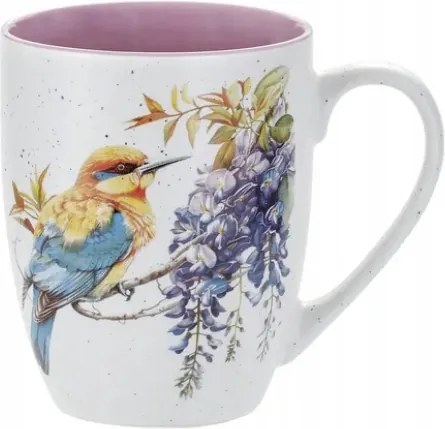 Elegáns porcelán bögre madár és virág motívummal 325 ml kávé tea