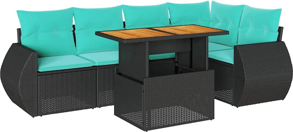 vidaXL 6 részes fekete polyrattan kerti ülőgarnitúra párnákkal