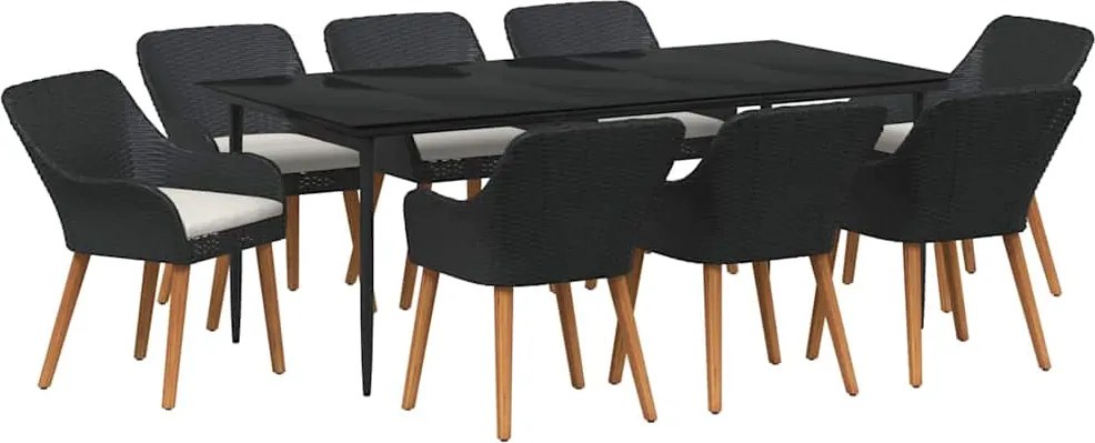 vidaXL Kert étkező szett párnával 9 pcs Fekete polirattan