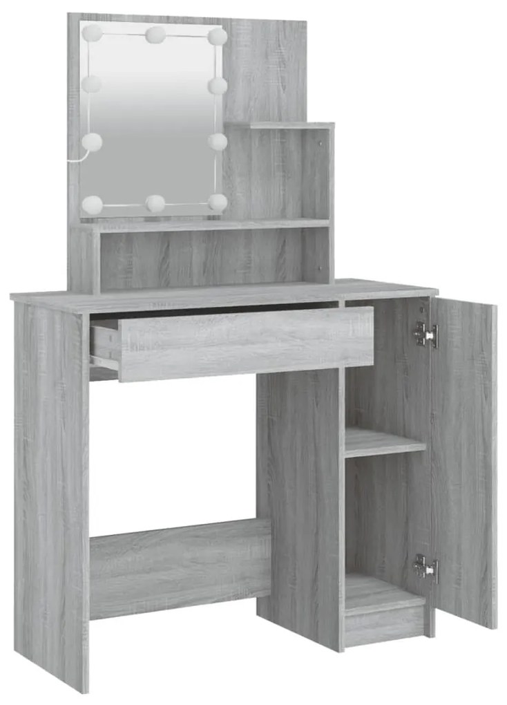 Szürke sonoma LED-es fésülködőasztal 86,5 x 35 x 136 cm