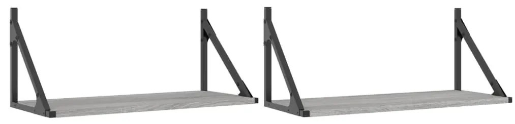 2 db szürke sonoma színű szerelt fa fali polc 60 x 25 x 25,5 cm