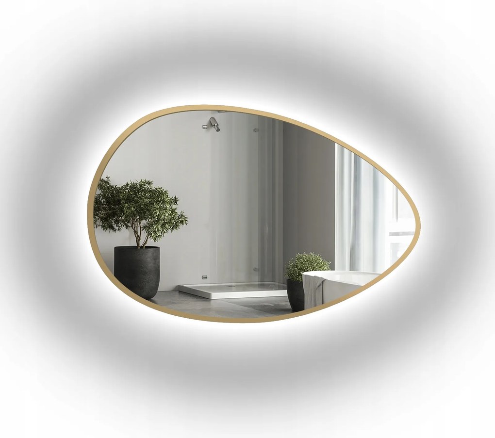 Zoe szabálytalan tükör arany keretben Mdf Slim LED-del 103x70