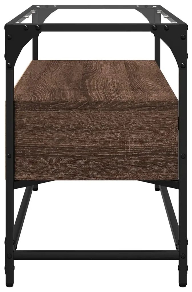 barna tölgy színű szerelt fa TV-szekrény üveglappal 80x35x51 cm