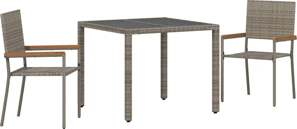 vidaXL Kert étkező szett 3 pcs Szürke polirattan