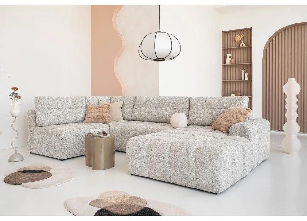 Bézs kinyitható tárolóhelyes moduláris sarokkanapé (bal oldali) Lulu – Miuform