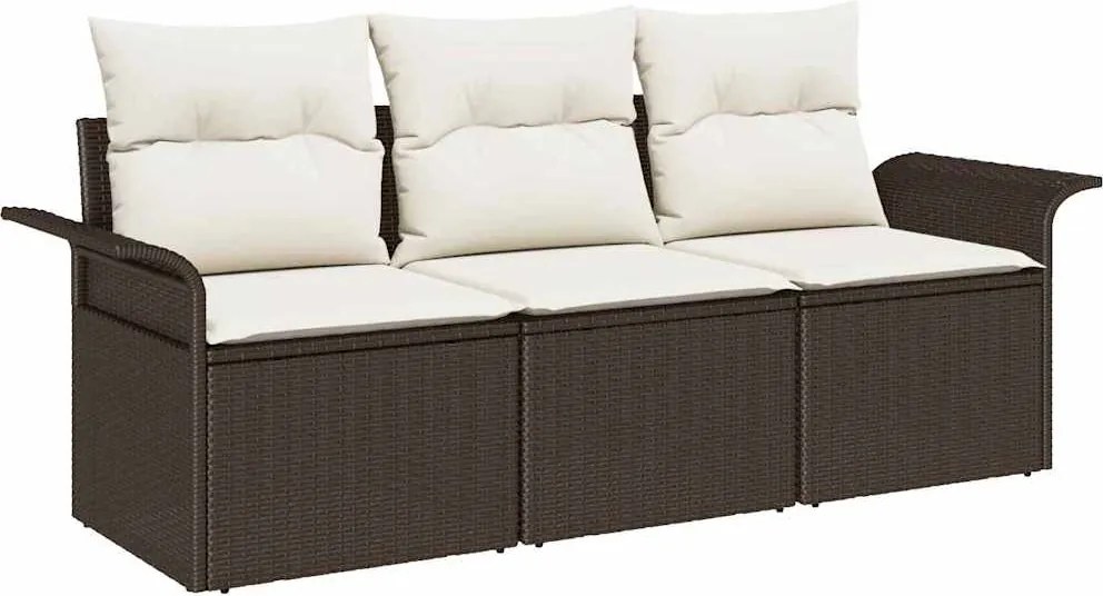 vidaXL Kerti Kanapé Szett párnával tárolóval 3 pcs Barna Poli rattan