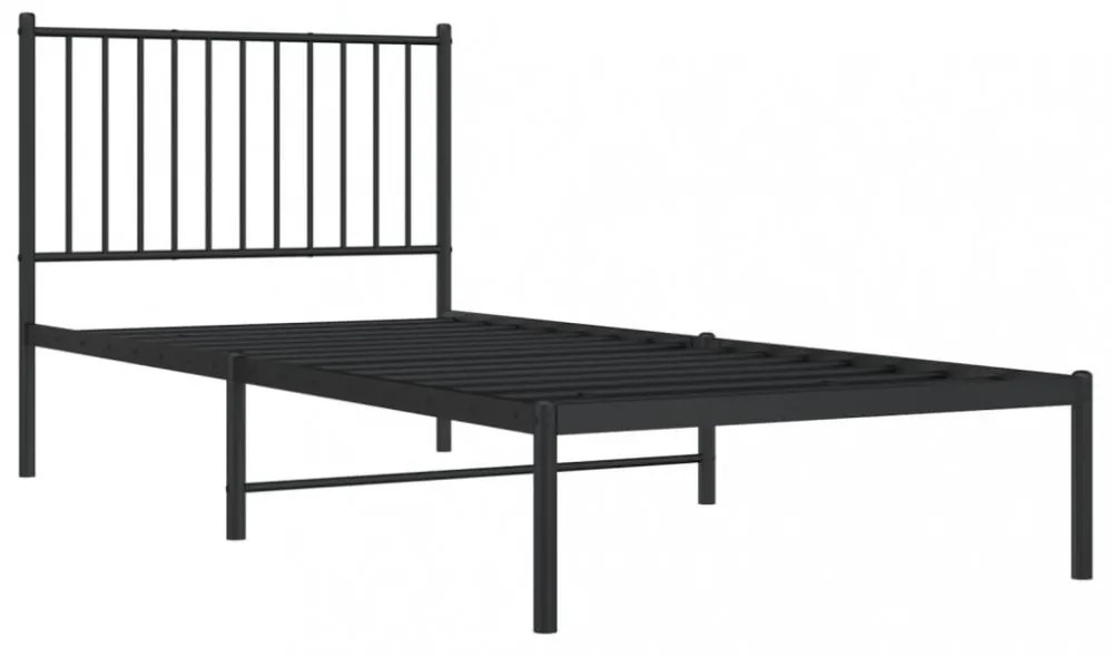 fekete fém ágykeret fejtámlával 90 x 200 cm