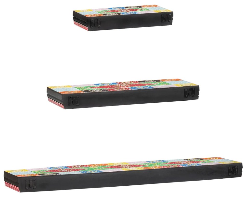 3 darabos fali polc szett 100x20x6 cm tömör mangófából