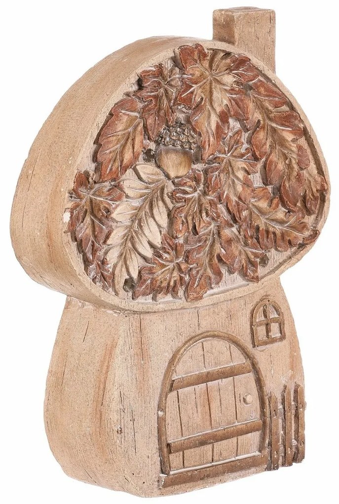 Őszi dekoráció Gomba házikó világítással, 24 x 10x 32 cm, magnézium, fa utánzat