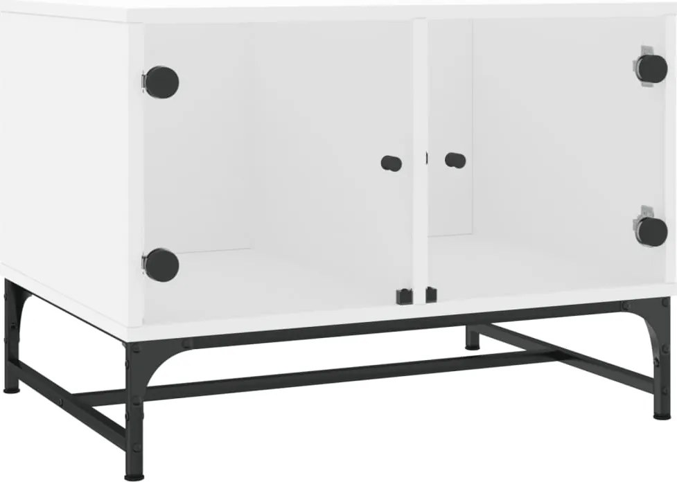 vidaXL fehér dohányzóasztal üvegajtókkal 68,5 x 50 x 50 cm