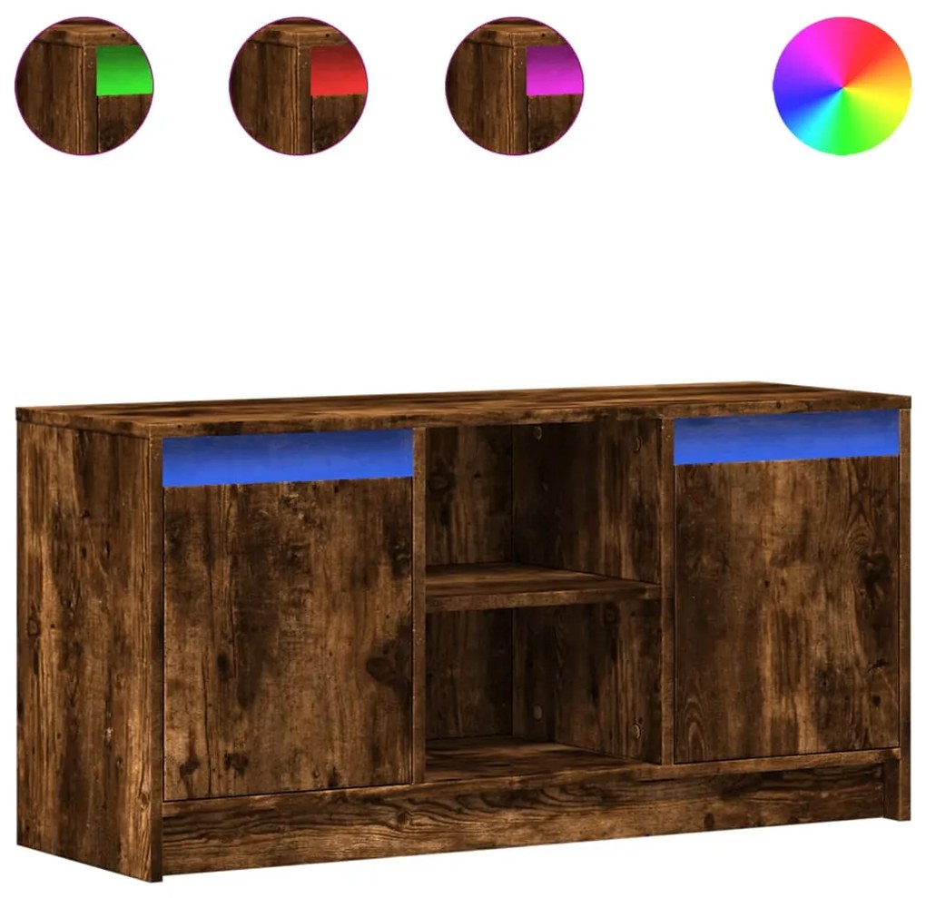 füstös tölgy színű szerelt fa LED-es TV-szekrény 100x34x50 cm