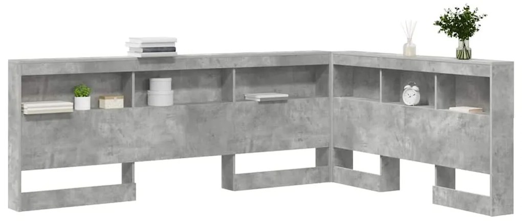 Tároló fejtámla polcokkal tárolóval Beton szürke 135 cm Faanyag