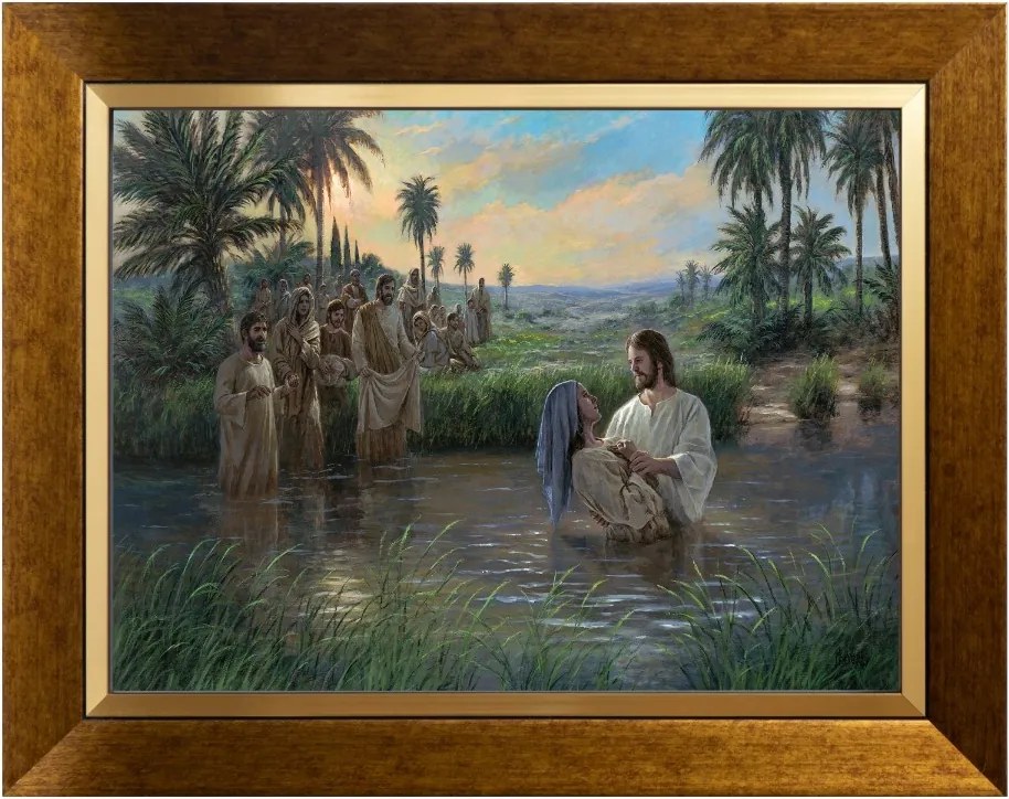 Keresztelő A Jordánban Szakrális Vászonkép Arany Díszkeretben 30X40