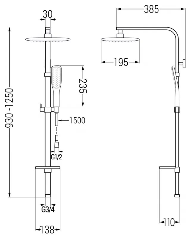 Mexen Q49 zuhanyoszlop tetővel és kézi zuhanyfejjel, fekete / arany - 798494995-75