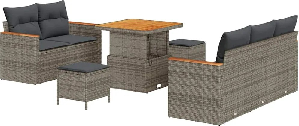 vidaXL Kerti Kanapé Szett 8 pcs Szürke polirattan