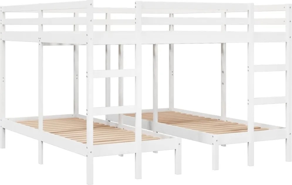 vidaXL fehér tömör fenyőfa tripla emeletes ágykeret 200x200/80x200 cm