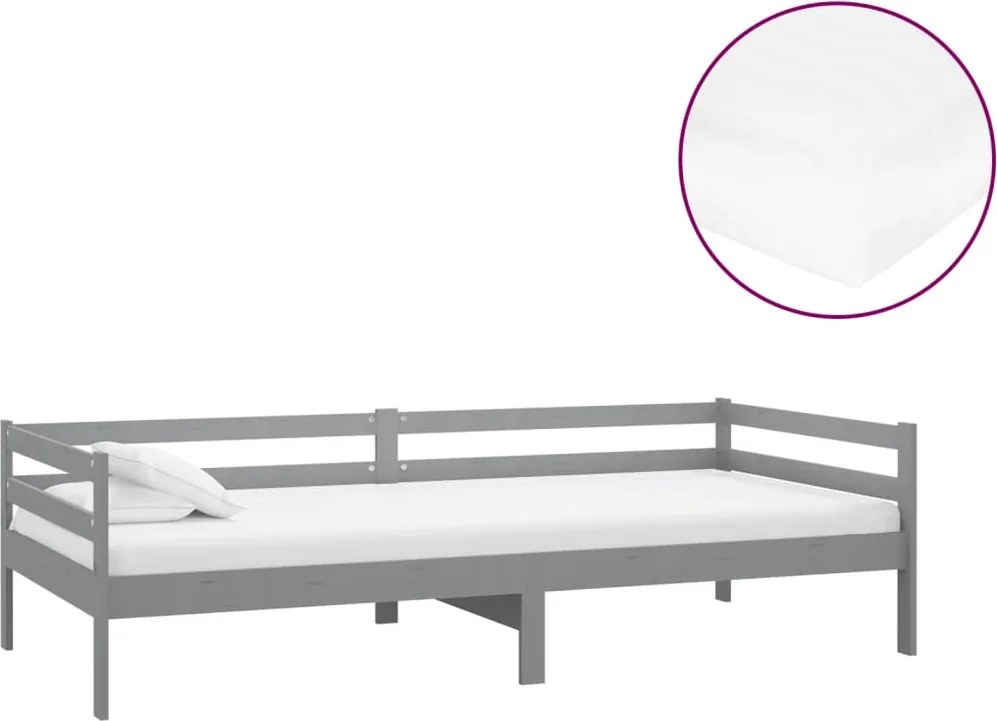 vidaXL szürke tömör fenyőfa dívány matraccal 90 x 200 cm