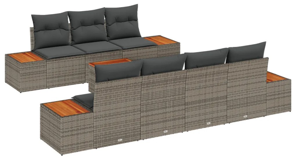 Kerti Kanapé Szett párnával tárolóval 8 pcs Szürke Poli rattan