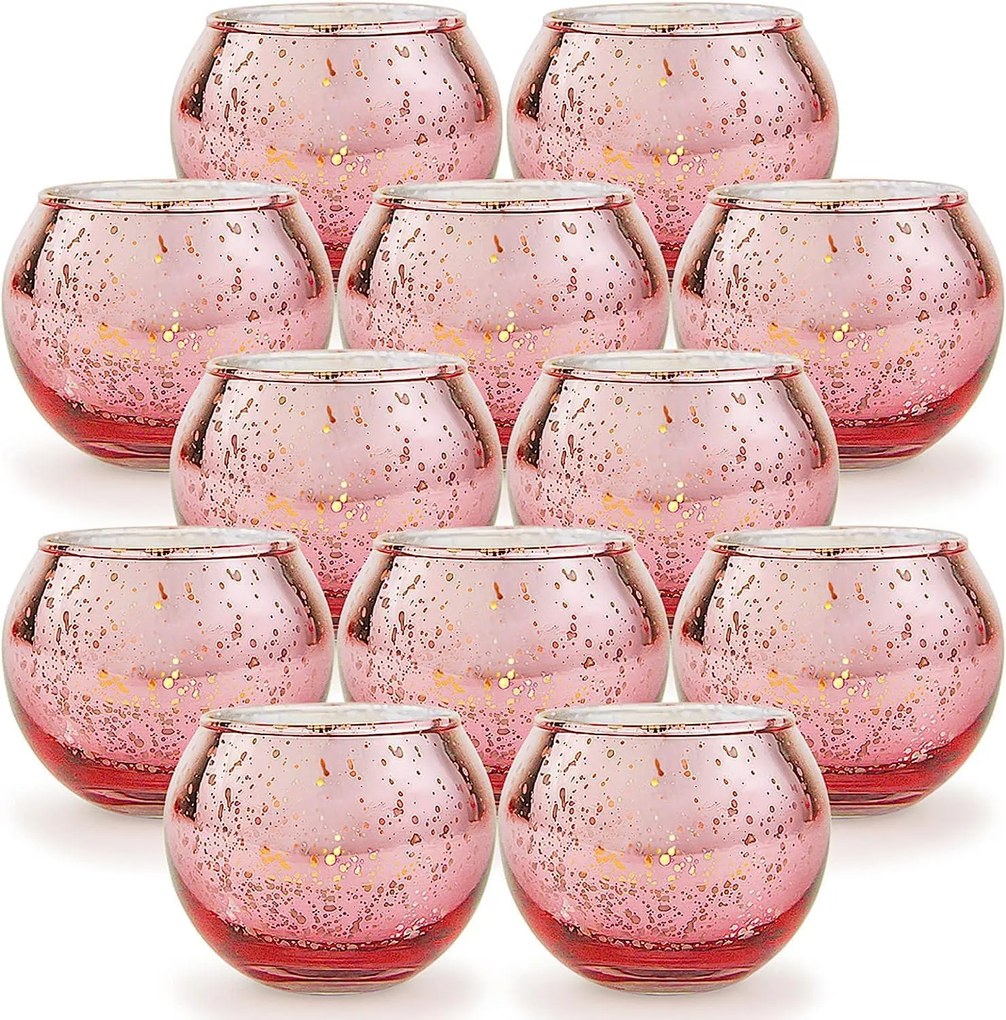 12 Db-os Teamécsestartó Szett Rózsaszín Arany Üveg Romantikus Votive