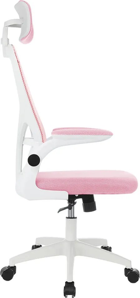 Ergonomikus irodai szék deréktámasszal, fejtámlával, rózsaszín