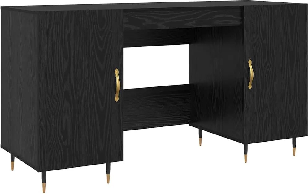 vidaXL Asztal polcokkal tárolóval Musta tammi 140 x 50 x 75 cm Faanyag