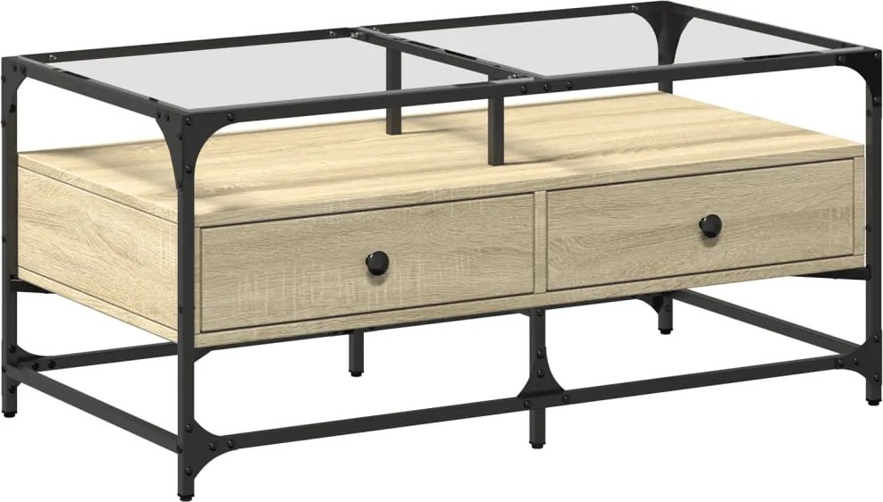 vidaXL sonoma tölgy színű acél dohányzóasztal üveglappal 98,5x50x45 cm