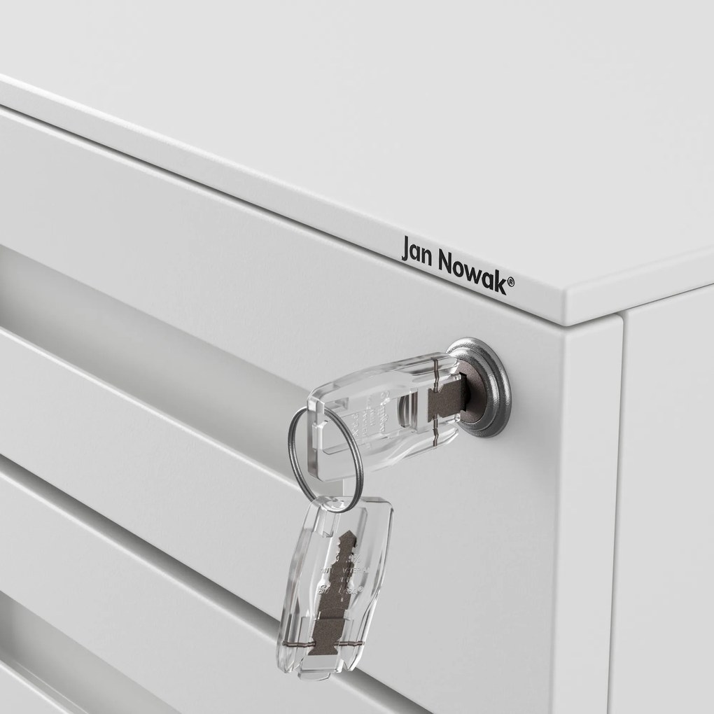 Fém gurulós konténer íróasztal alá KATE 390 x 600 x 500 mm, fehér