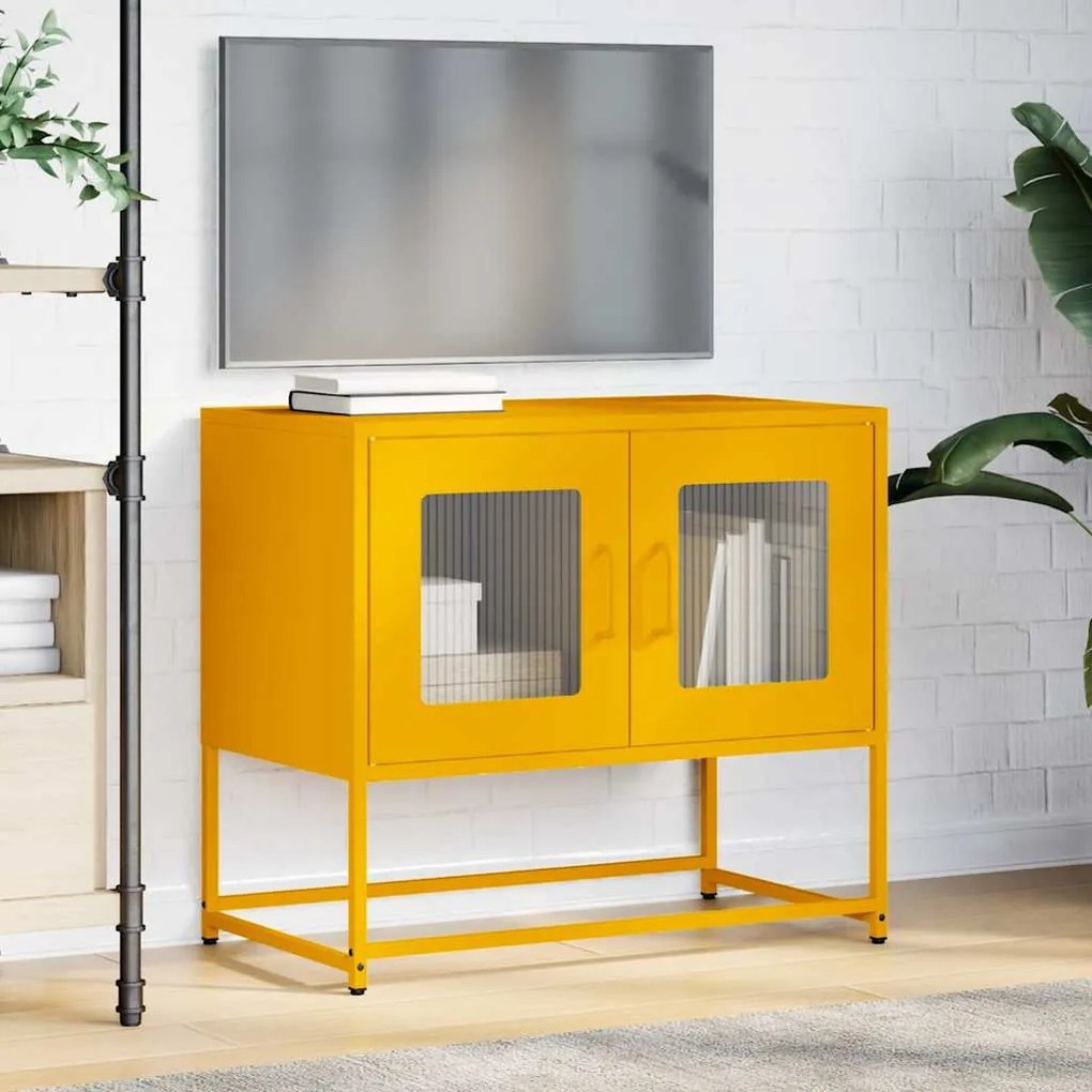 mustársárga hidegen hengerelt acél TV-szekrény 68x39x60,5 cm