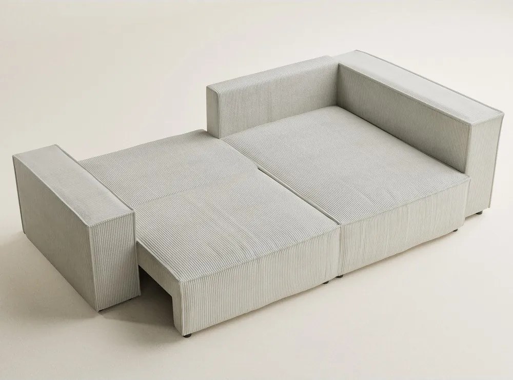 Krémszínű kordbársony kinyitható-tárolóhelyes sarokkanapé (jobb oldali-L alakú) Tonga – Maison de Rêve