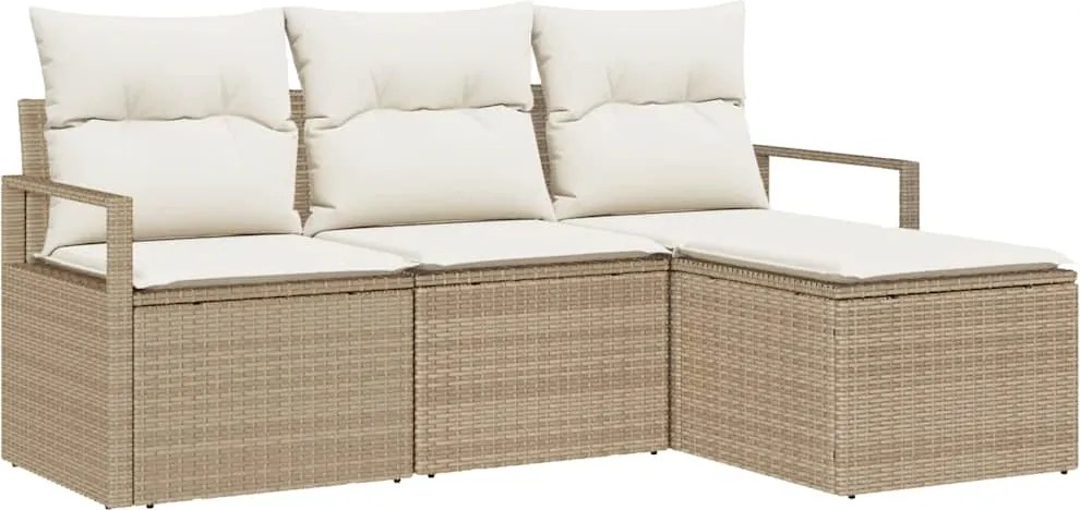 vidaXL Kanapé Szett párnával tárolóval 4 pcs Beige és krém polirattan