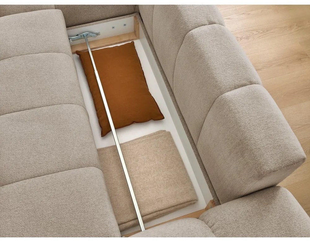 Szürkésbarna zsenília kinyitható-tárolóhelyes sarokkanapé (bal oldali-heverő résszel) Everest – Bobochic Paris