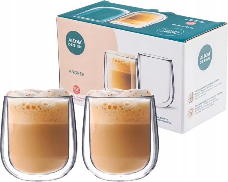 Thermo kávés poharak latte italok Andrea 250 ml 2 db