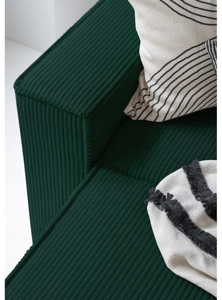 Sötétzöld kordbársony kinyitható sarokkanapé (jobb oldali-U alakú) Brave Dave – Miuform