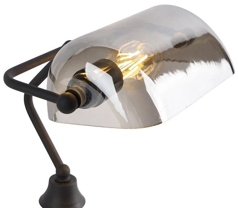 Klasszikus jegyzői lámpa fekete füstös tükörüveggel - Banker