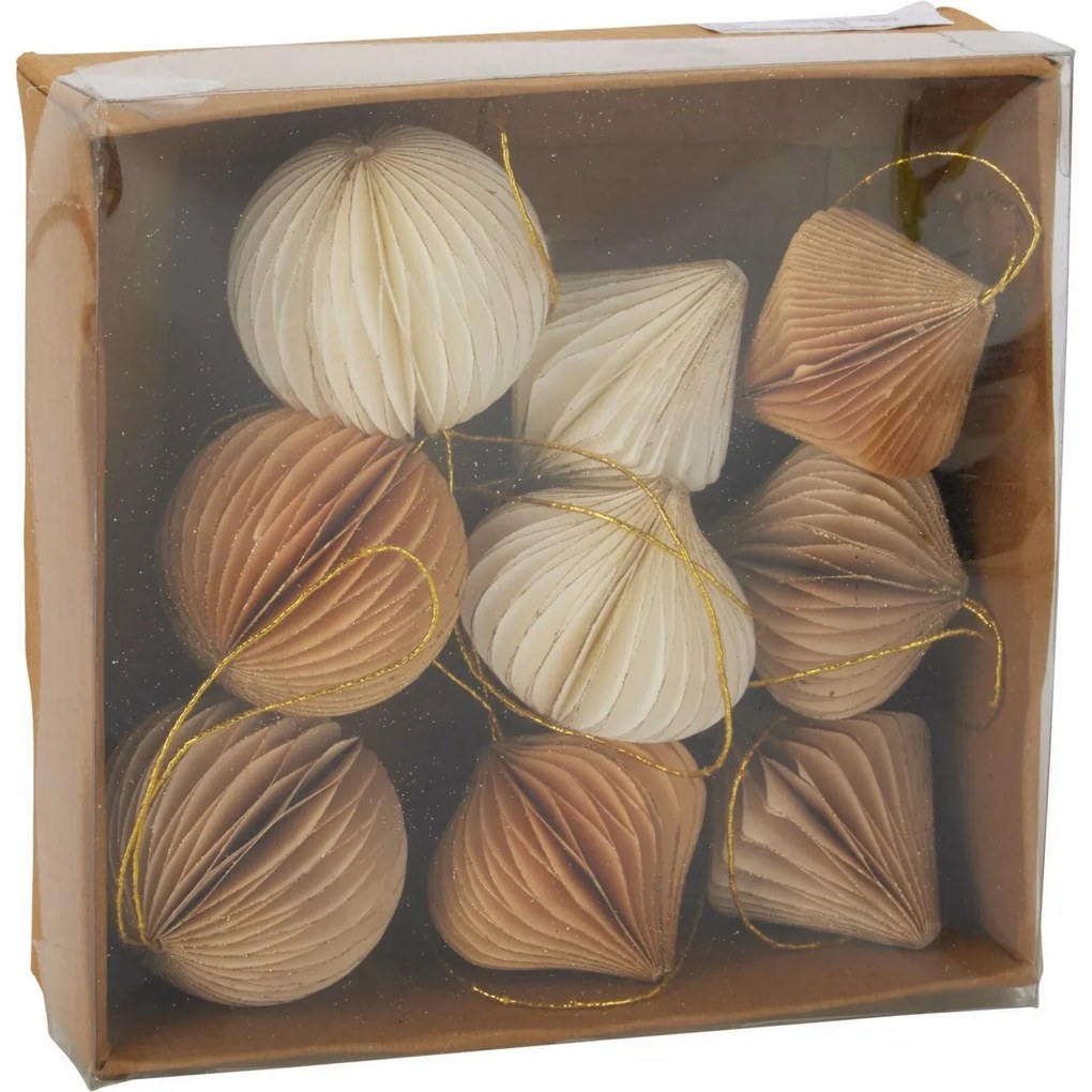 9 db-os karácsonyi díszkészlet, arany-bézs, 6 cm, honeycomb