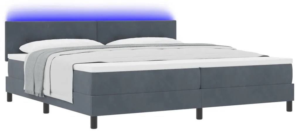 Boxspring Ágy Matraccal és LED-del Sötétszürke 200x200 cm Bársony