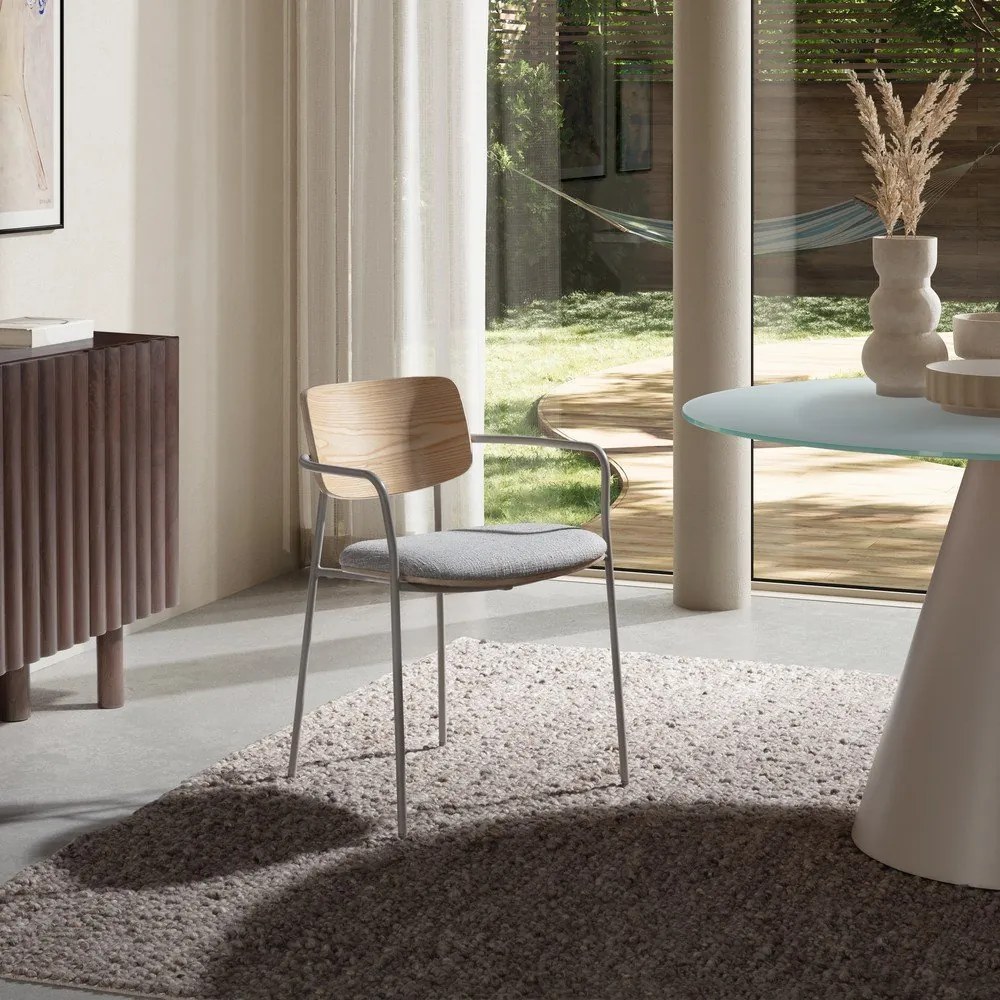 Világosszürke-natúr színű kárpitozott karfás étkezőfotel szett Nour – MOME