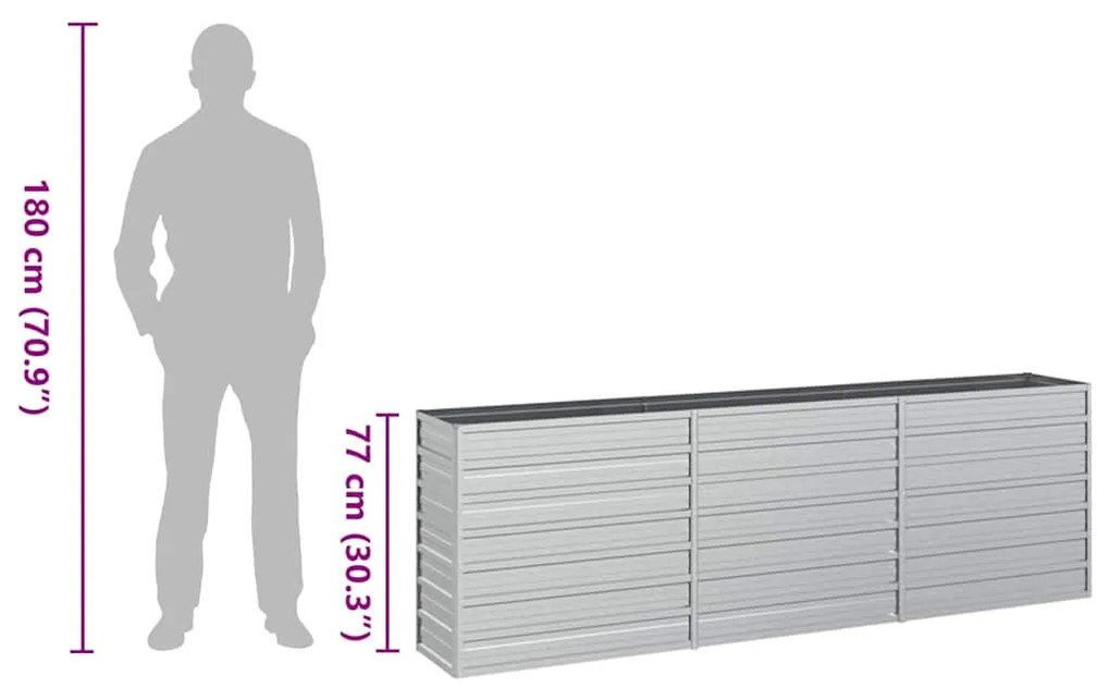 ezüstszínű horganyzott acél kerti magaságyás 240 x 40 x 77 cm