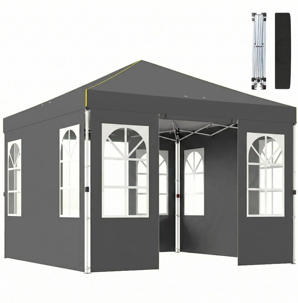 Outsunny 3 x 3 m vízálló pop-up pavilon — összecsukható kerti parti sátor, téltűrő, egygombos gyors beállítás, UV50+, oldalfalakkal és rögzítő készlet