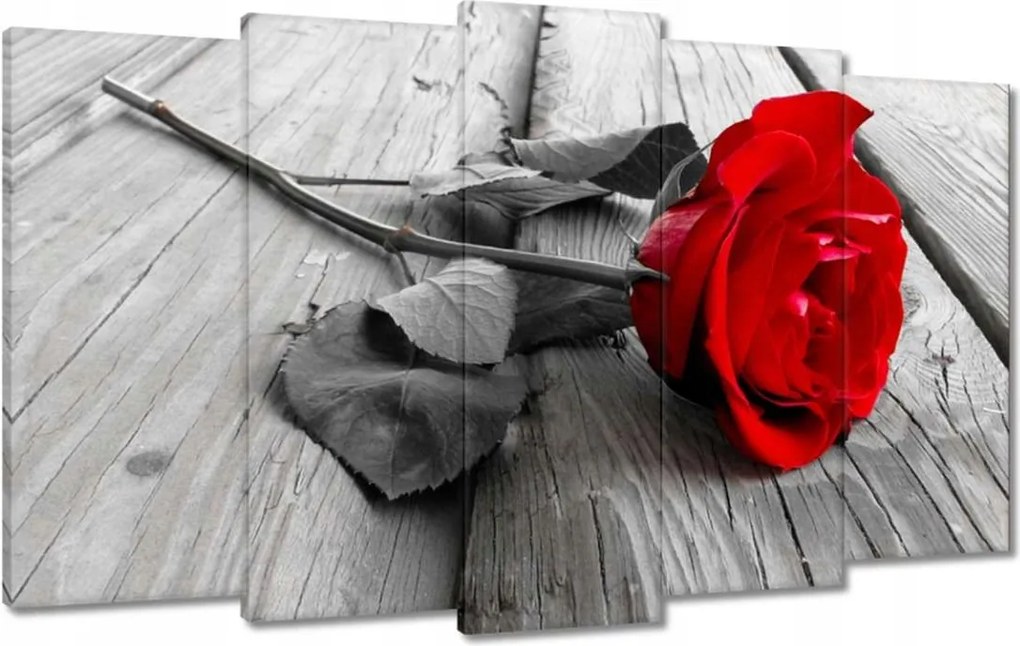 Vászonkép 100x60 Vörös rózsa a deszkákon