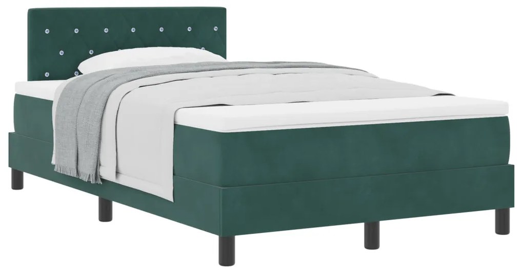 Boxspring Ágy Mattal Sötétzöld Kicsi Dupla Bársony