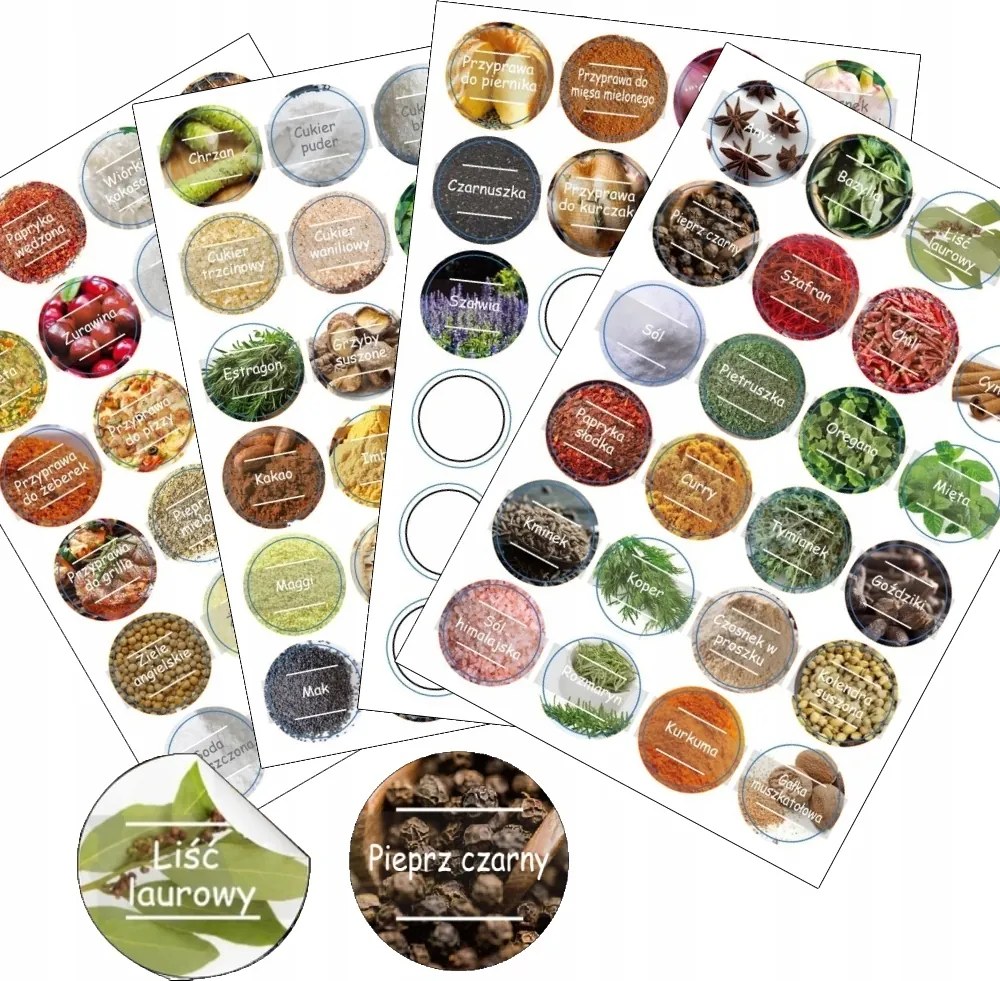 Fűszercímke matricák befőttes üvegek 96 db tartós, névvel