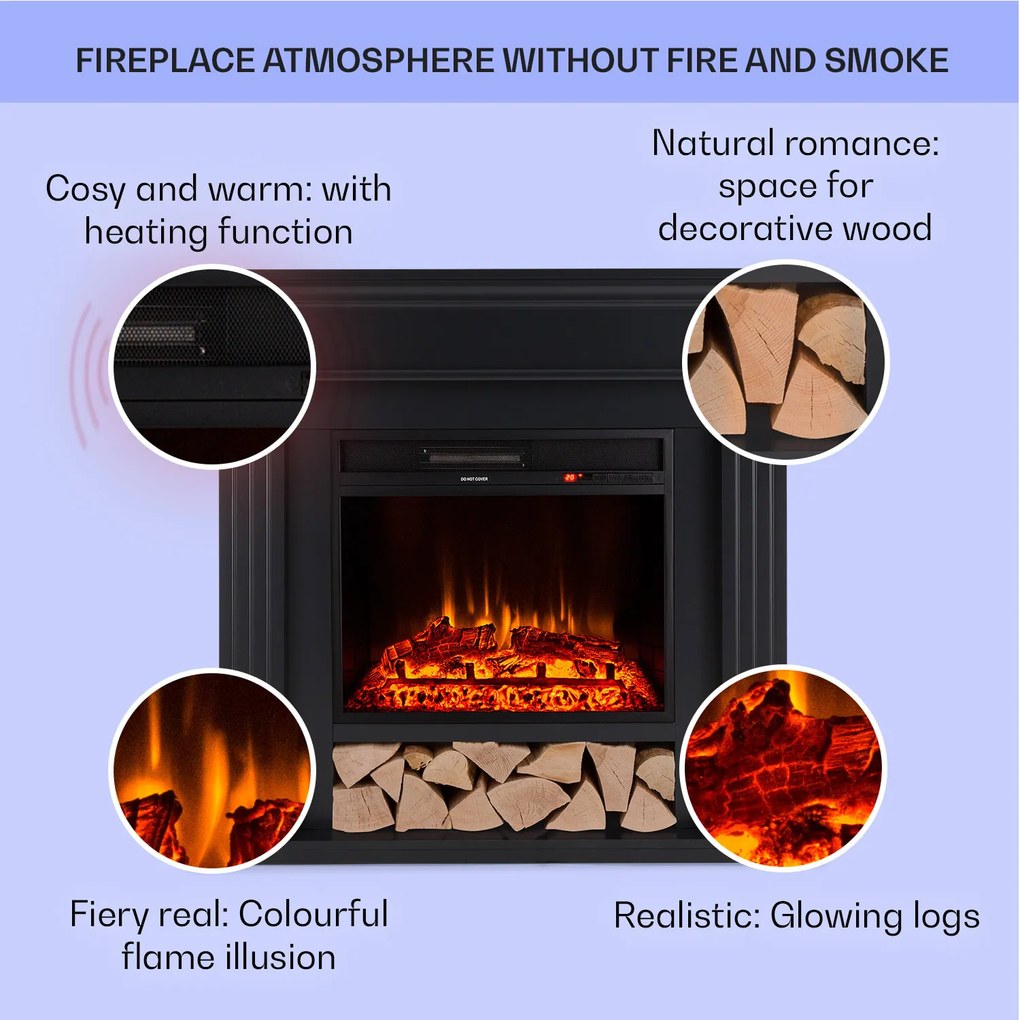 Klarstein Las Pilas, elektromos kandalló ventilátorral, 900/1800 W, heti időzítő, távirányító