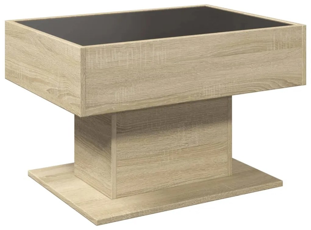 sonoma tölgy szerelt fa dohányzóasztal LED-del 70 x 50 x 45 cm
